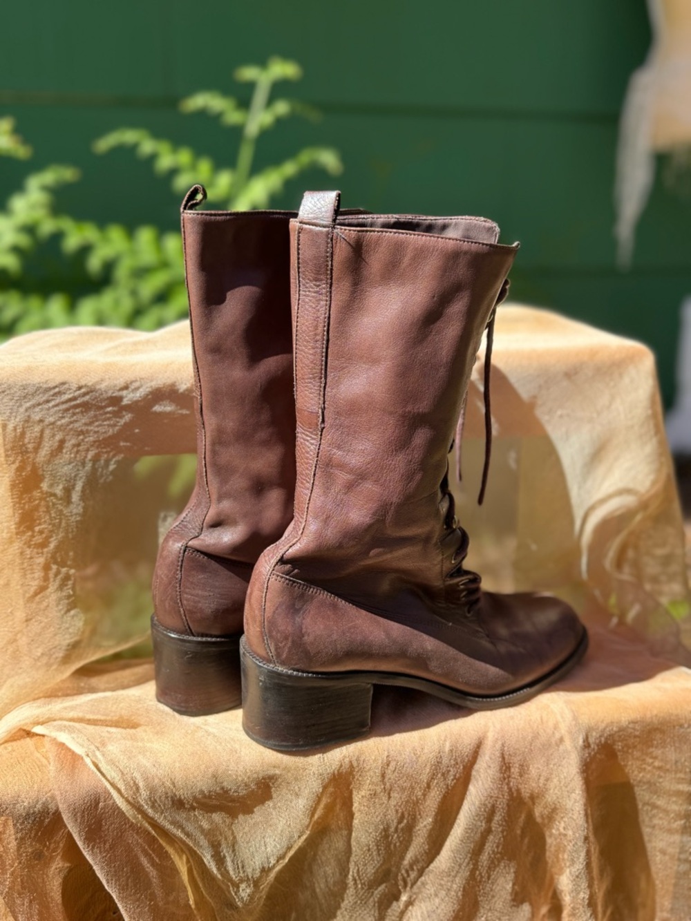 Nine West Brown Leather Lace Up Heeled Boots - Picture 6 of 16